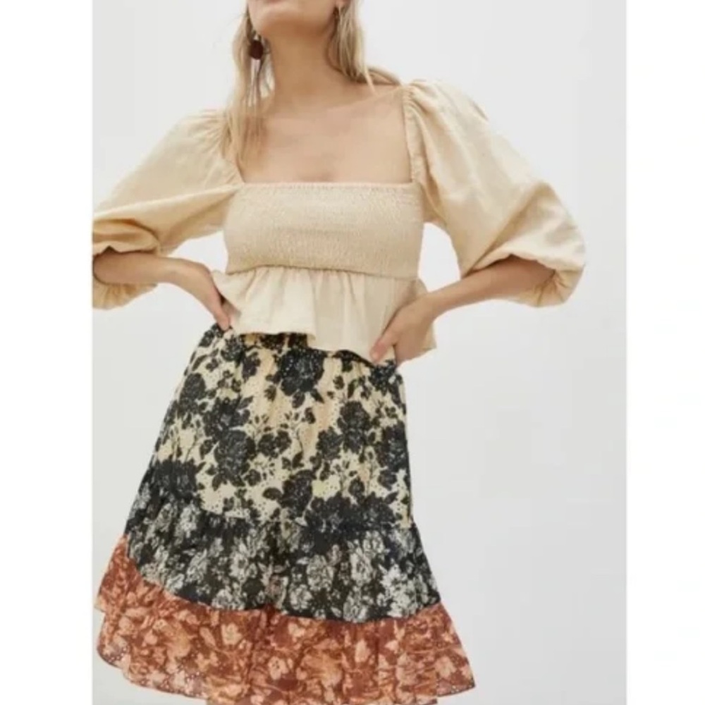Sachin + Babi Black and Cream Floral Mini Skirt